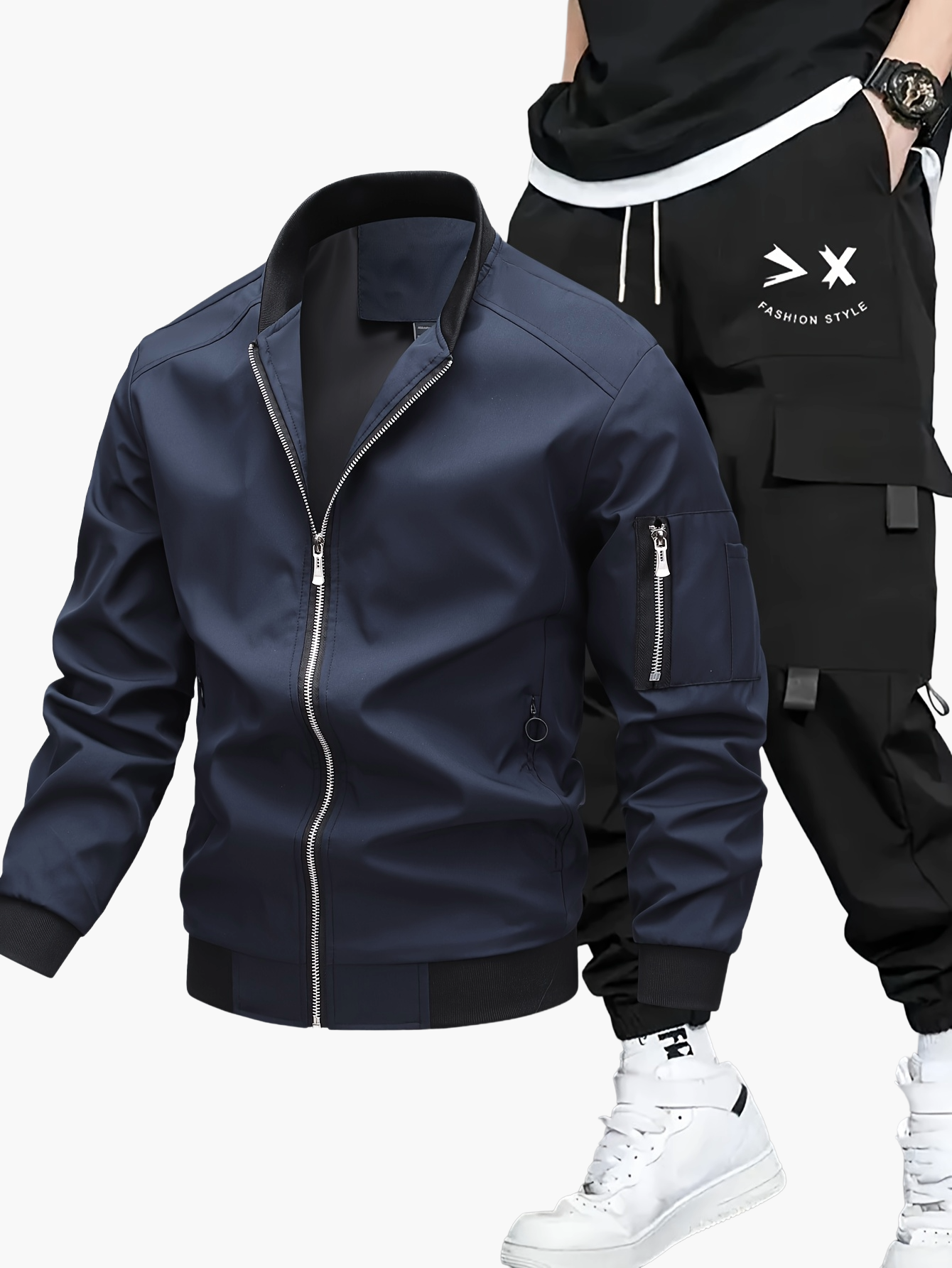 Herren Streetwear Set – Bomberjacke und Cargo Jogginghose, Urban Freizeitanzug