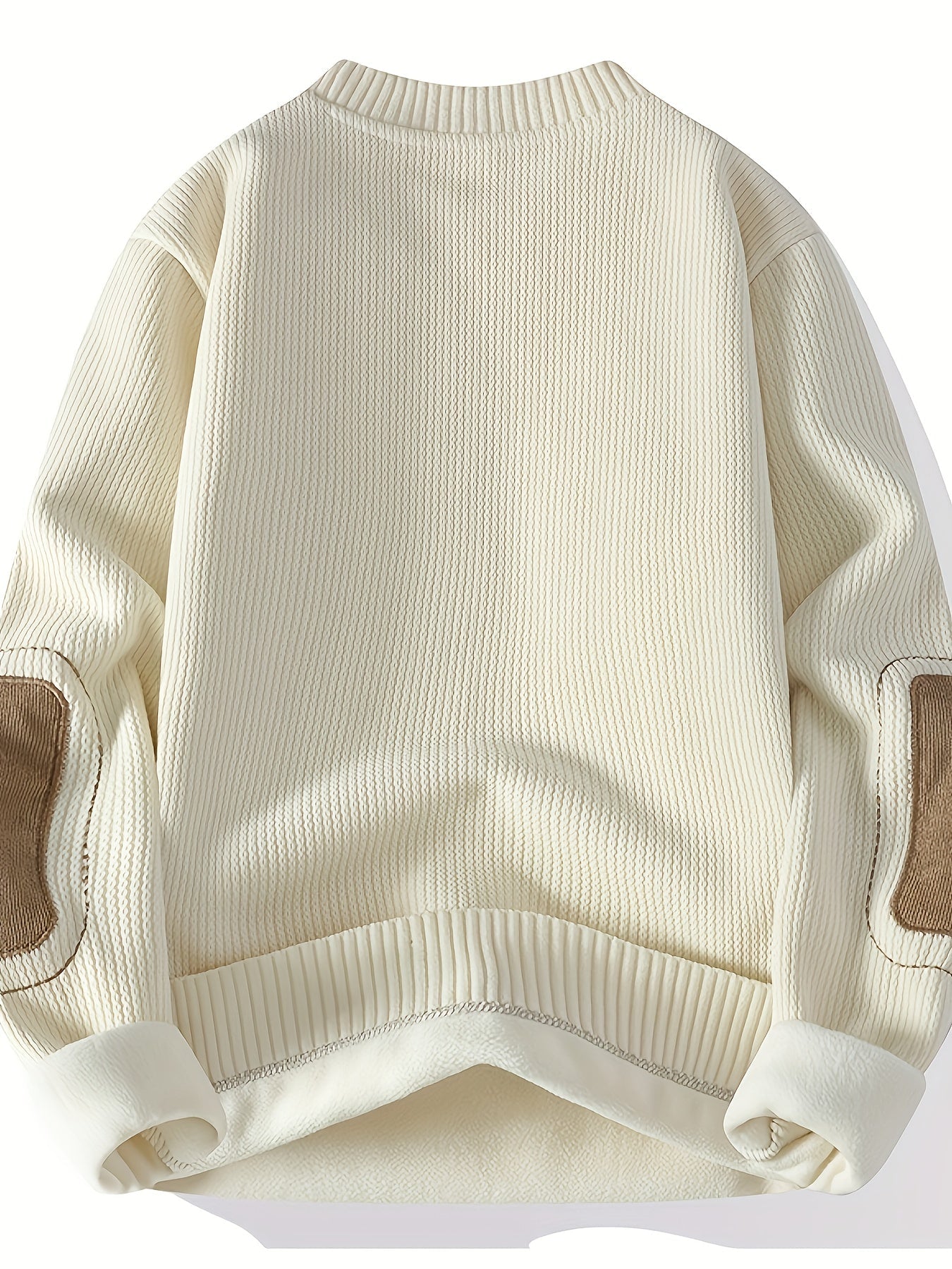 Unisex Langarm Sweatshirt mit Ellenbogen-Patches, Rundhalsausschnitt, gerippter Textur