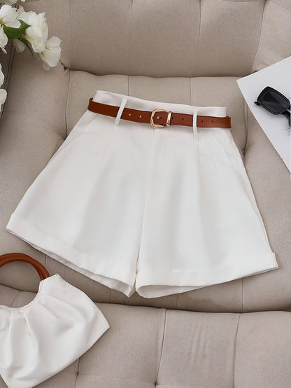 Damen Elegante High-Waist Shorts mit Gürtel – Perfekt für Büro und Freizeit