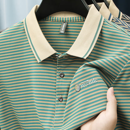 Herren Polo-Shirt mit Streifenmuster und Stickerei – Modisch & Vielseitig für Alltag und Freizeit