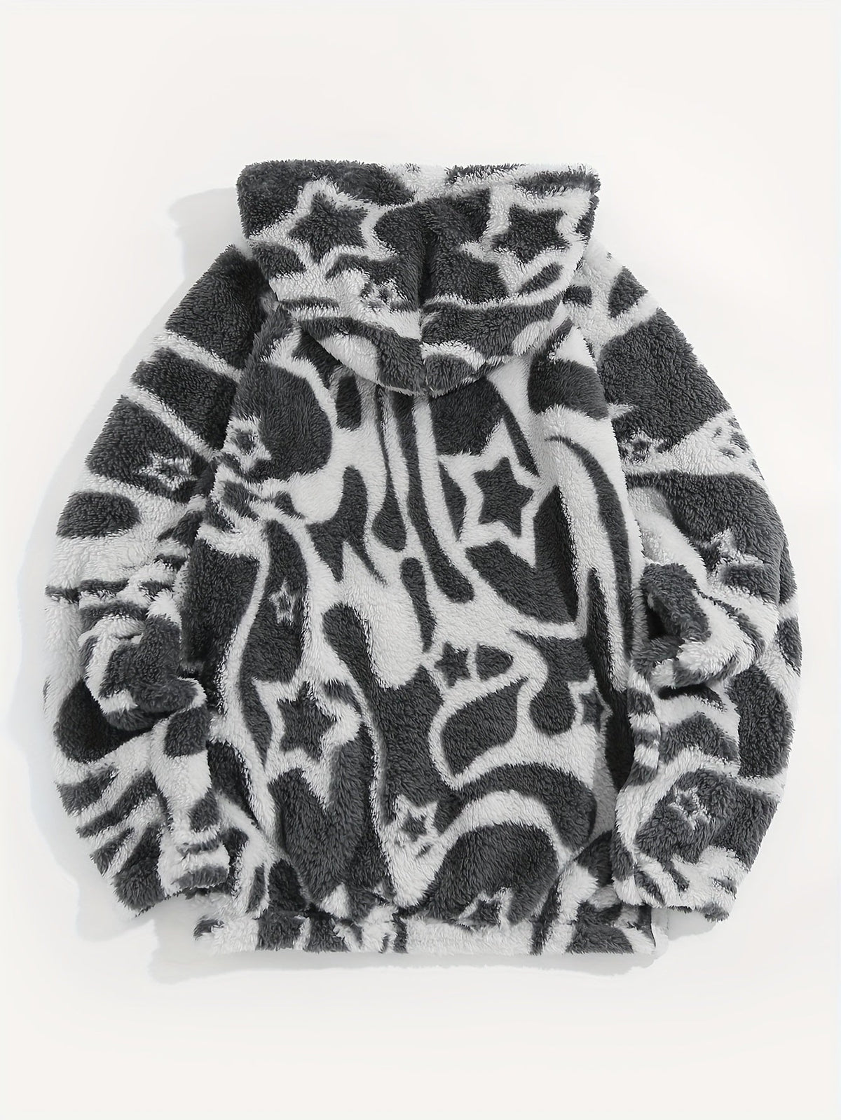 Fleece Hoodie mit Muster Kapuzenpullover