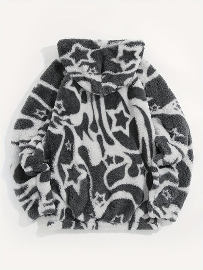 Fleece Hoodie mit Muster Kapuzenpullover