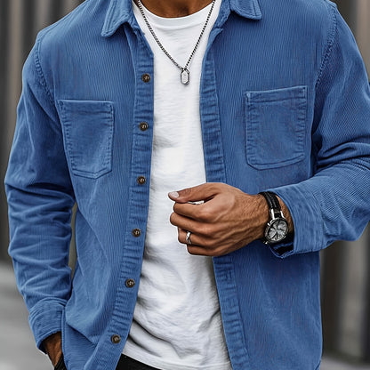 Herren Cordhemd Overshirt mit zwei Brusttaschen Langarm Freizeithemd