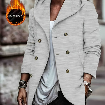 Herren Mantel mit Kapuze, gefüttert, zweireihig, Stehkragen, warm