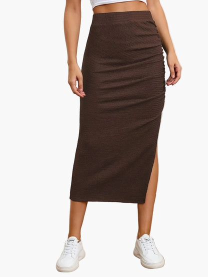Damen Midirock Elegant mit Seitenschlitz und Raffung – Perfekt für Alltag und Freizeit
