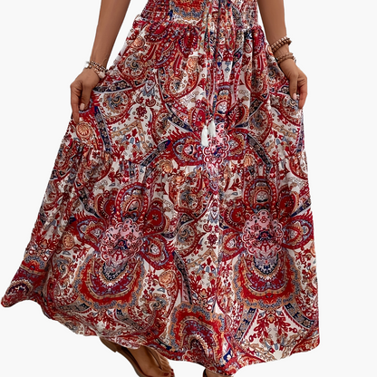 Damen Boho Maxirock mit Blumenmuster und elastischem Bund – Sommer Freizeitrock, Vintage Stil