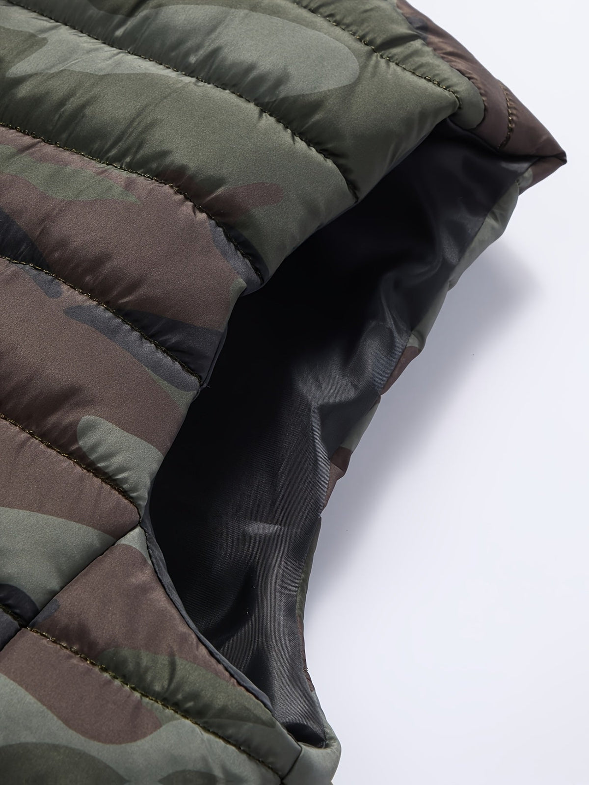 Unisex Steppweste Camouflage, Olivgrün/Braun/Schwarz, Ärmellos, Reißverschluss