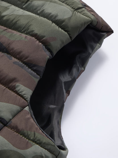 Unisex Steppweste Camouflage, Olivgrün/Braun/Schwarz, Ärmellos, Reißverschluss