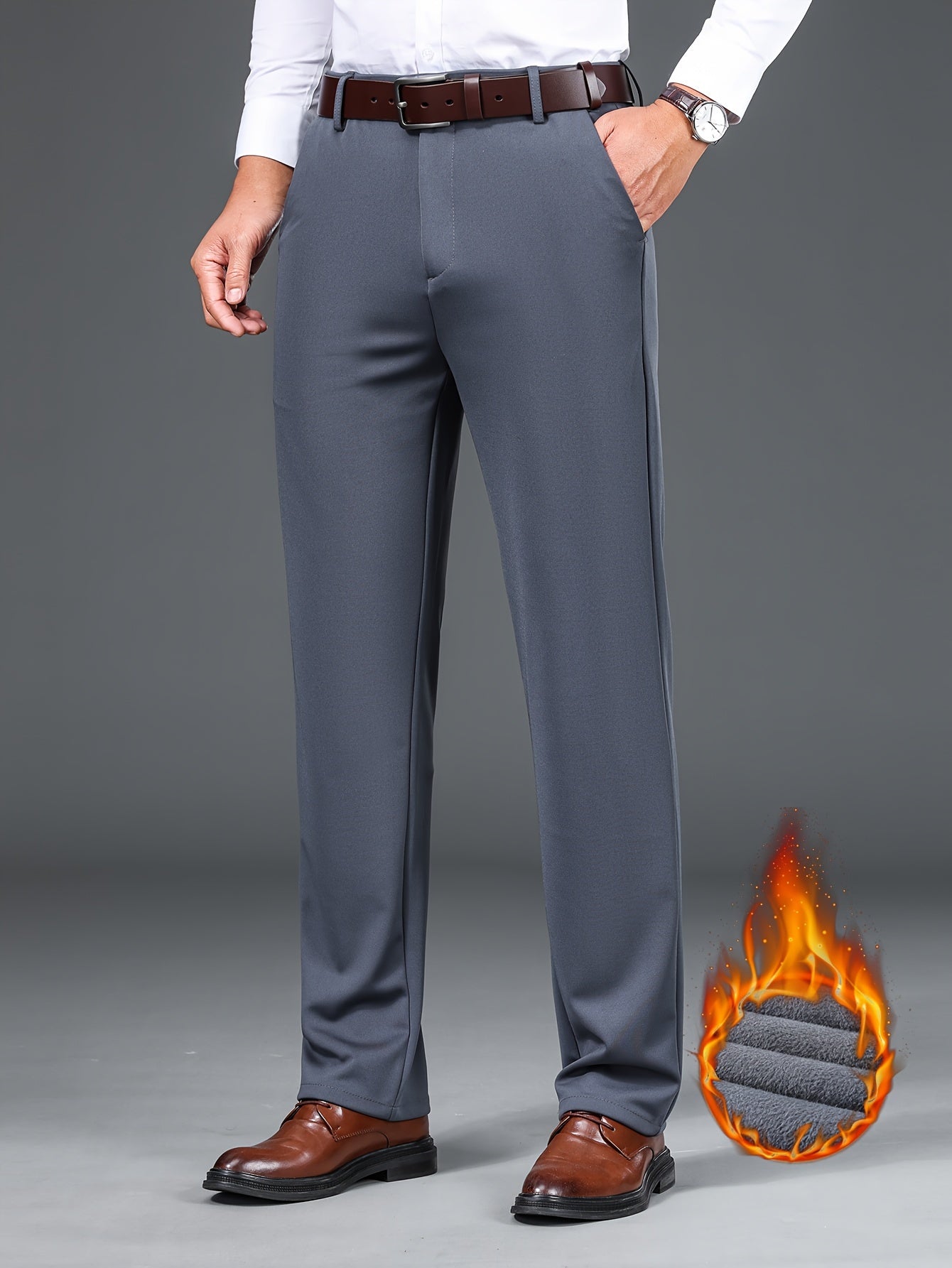 Herren Winterhose Business-Casual mit weichem Futter Grau
