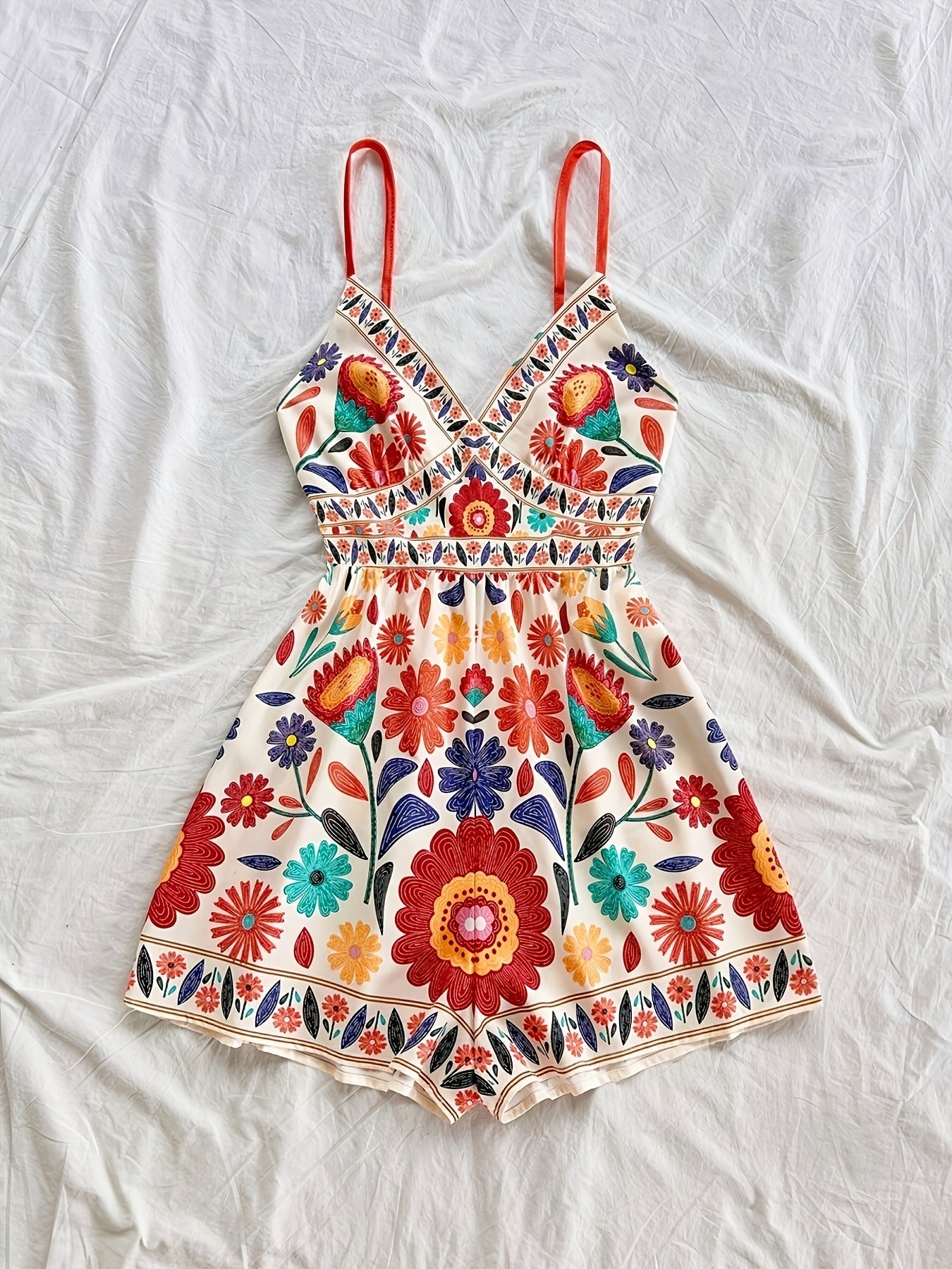 Damen Jumpsuit mit Blumendruck und Spaghettiträgern – Boho Style für Freizeit und Urlaub
