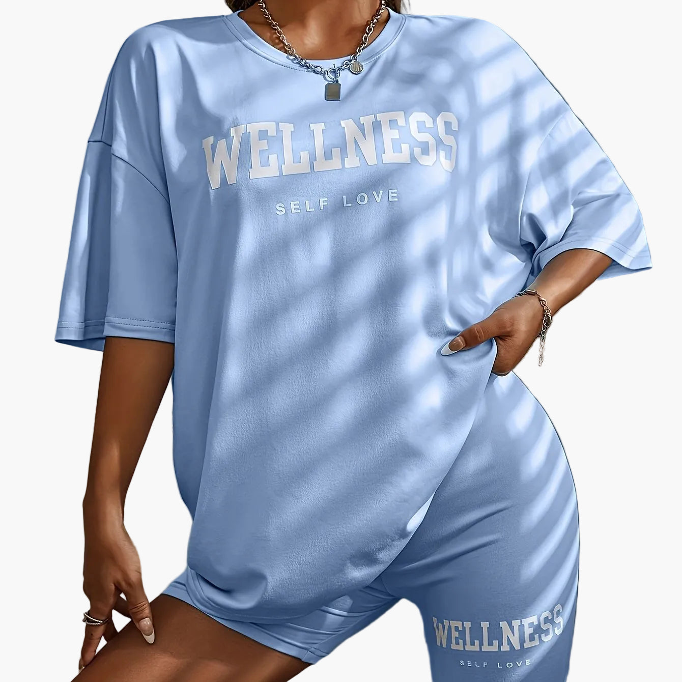 Damen Wellness Lounge Set Oversize T-Shirt & Radlerhose – Bequeme Freizeitmode mit Schriftzug