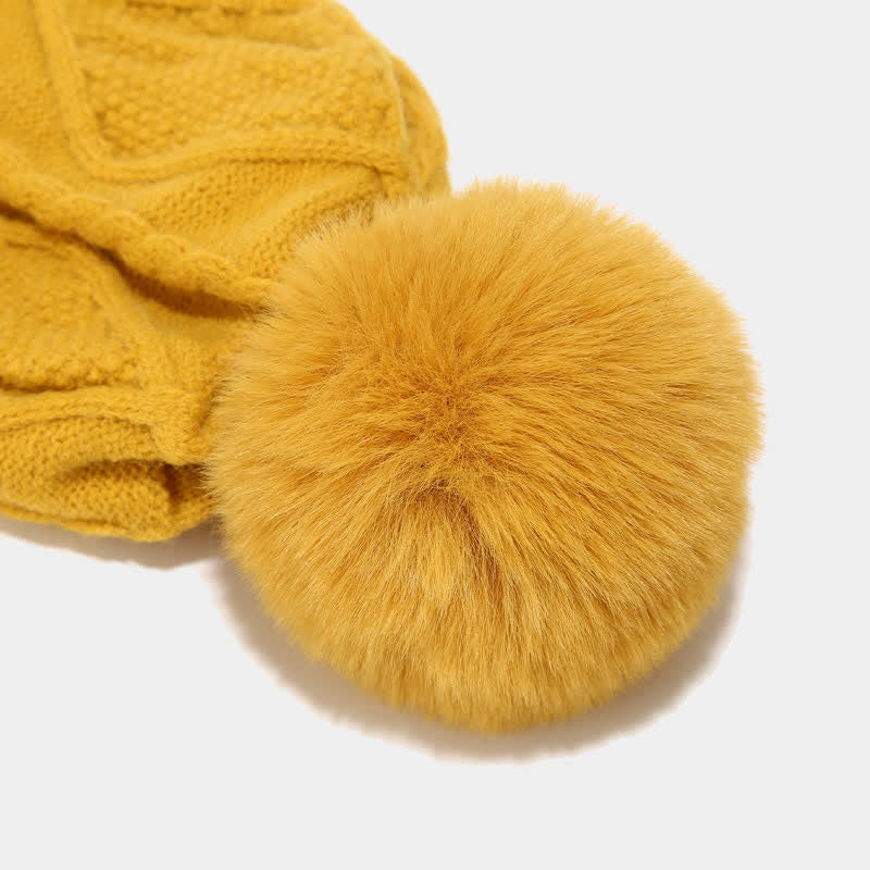Strickmütze Schal Handschuhe Set mit Bommel und Touchscreen-Funktion