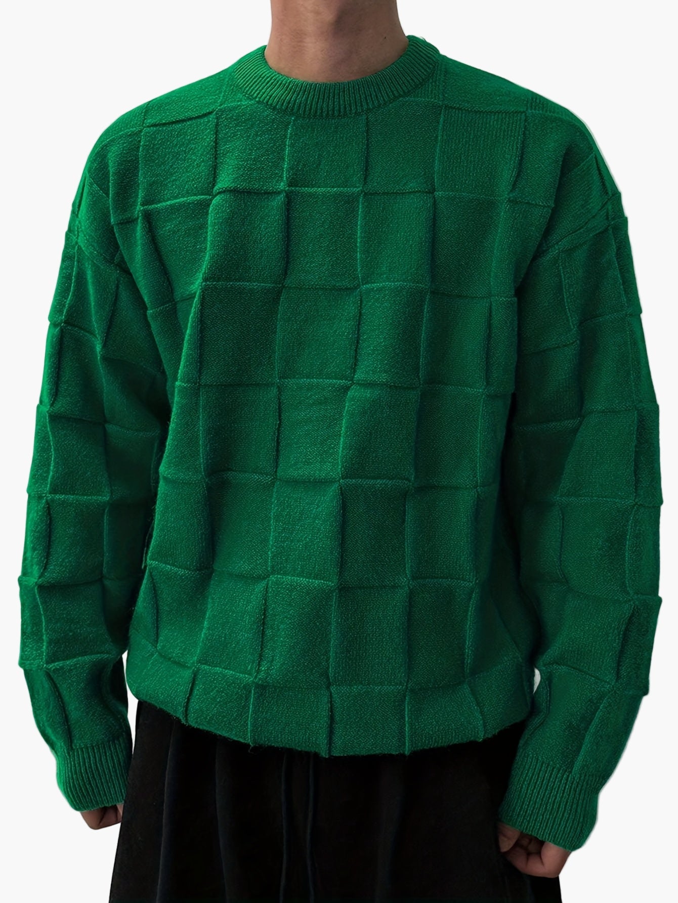 Herren Streetwear Strickpullover mit Karomuster und Rundhalsausschnitt – Lässiger Herbst/Winter Sweater