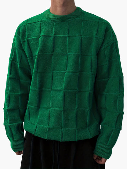 Herren Streetwear Strickpullover mit Karomuster und Rundhalsausschnitt – Lässiger Herbst/Winter Sweater