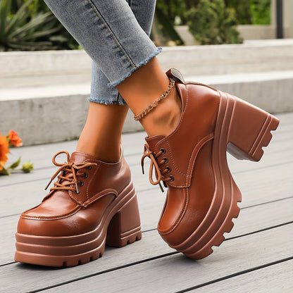 Damen Plateauschuhe Retro Oxford Stil – Modische Chunky Schnürschuhe für Alltag und Ausgehen