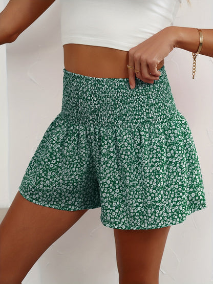 Damen Sommer Shorts mit Blumenmuster und Smokbund – Lässige Freizeitshorts