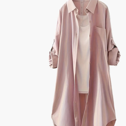 Damen Oversize Hemdblusenkleid mit lässigem Layer-Look – Ideal für Alltag und Büro