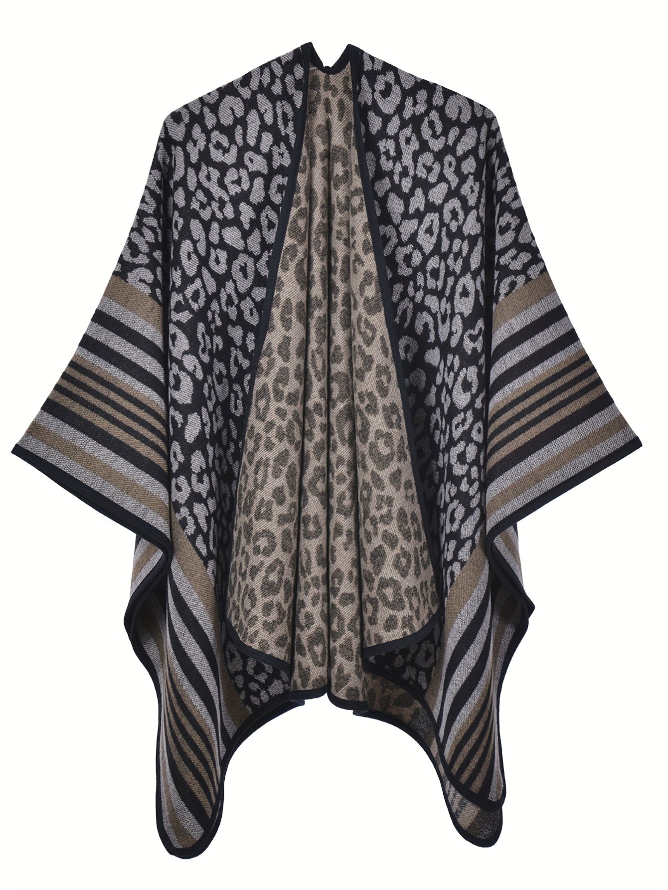 Damen Poncho Cape mit offenem Schnitt und geometrischem Muster – Boho Stil für Freizeit und Alltag