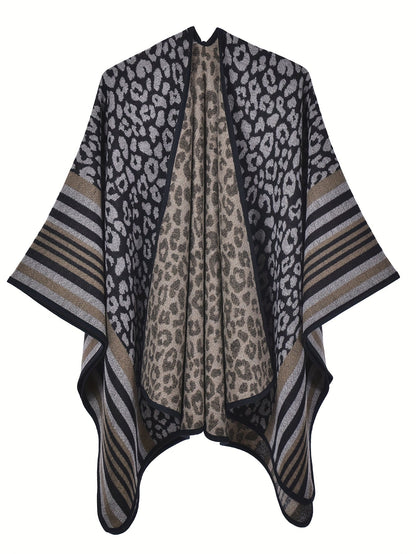 Damen Poncho Cape mit offenem Schnitt und geometrischem Muster – Boho Stil für Freizeit und Alltag