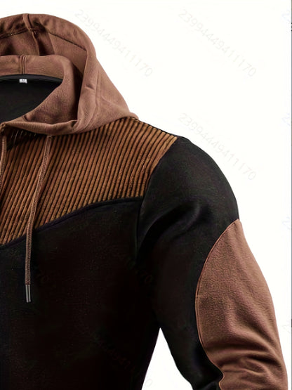 Herren Hoodie Schnürung Schwarz Braun Kapuzenpullover Patchwork