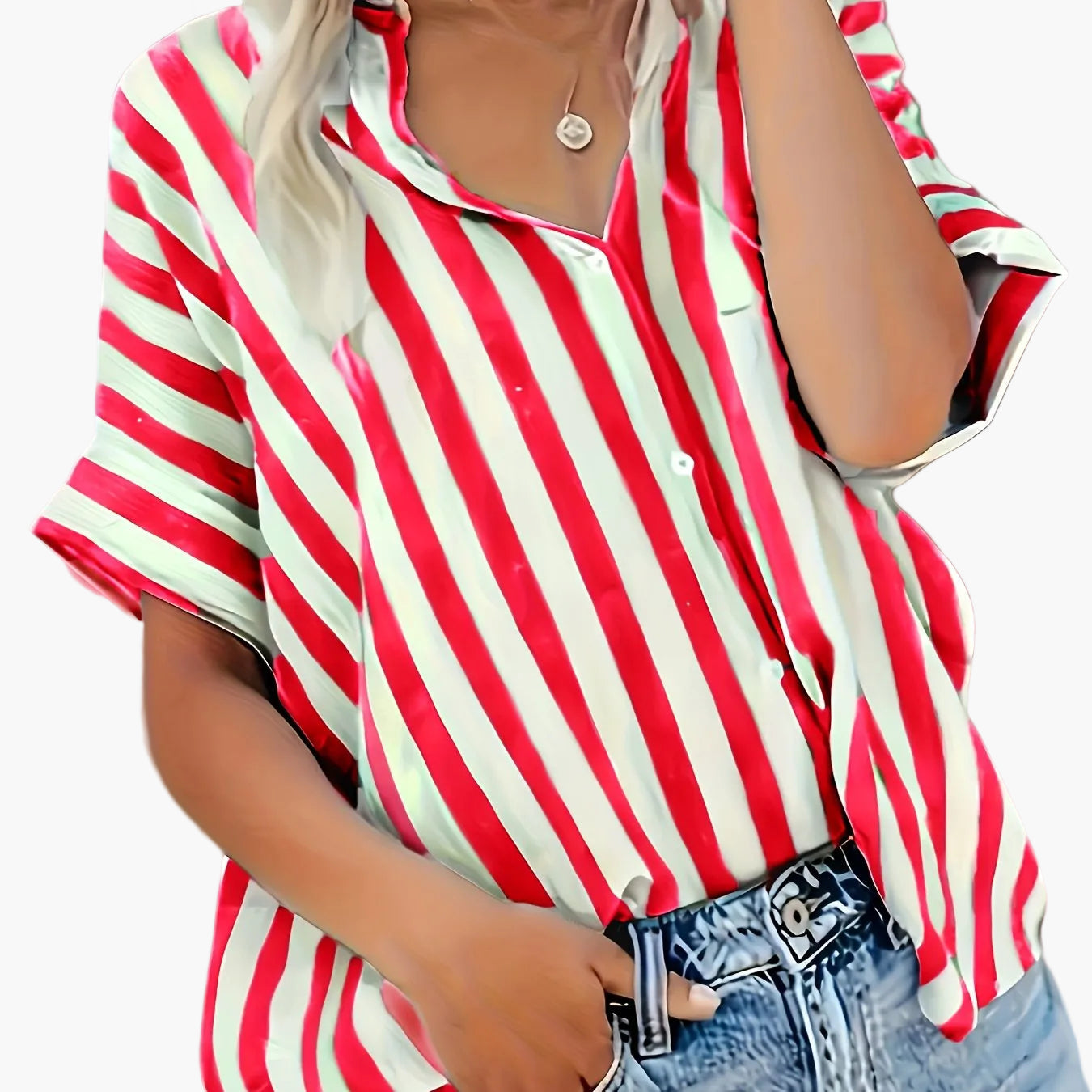 Damen Sommerbluse im Streifen-Look – Lässige Hemdbluse für Freizeit und Urlaub