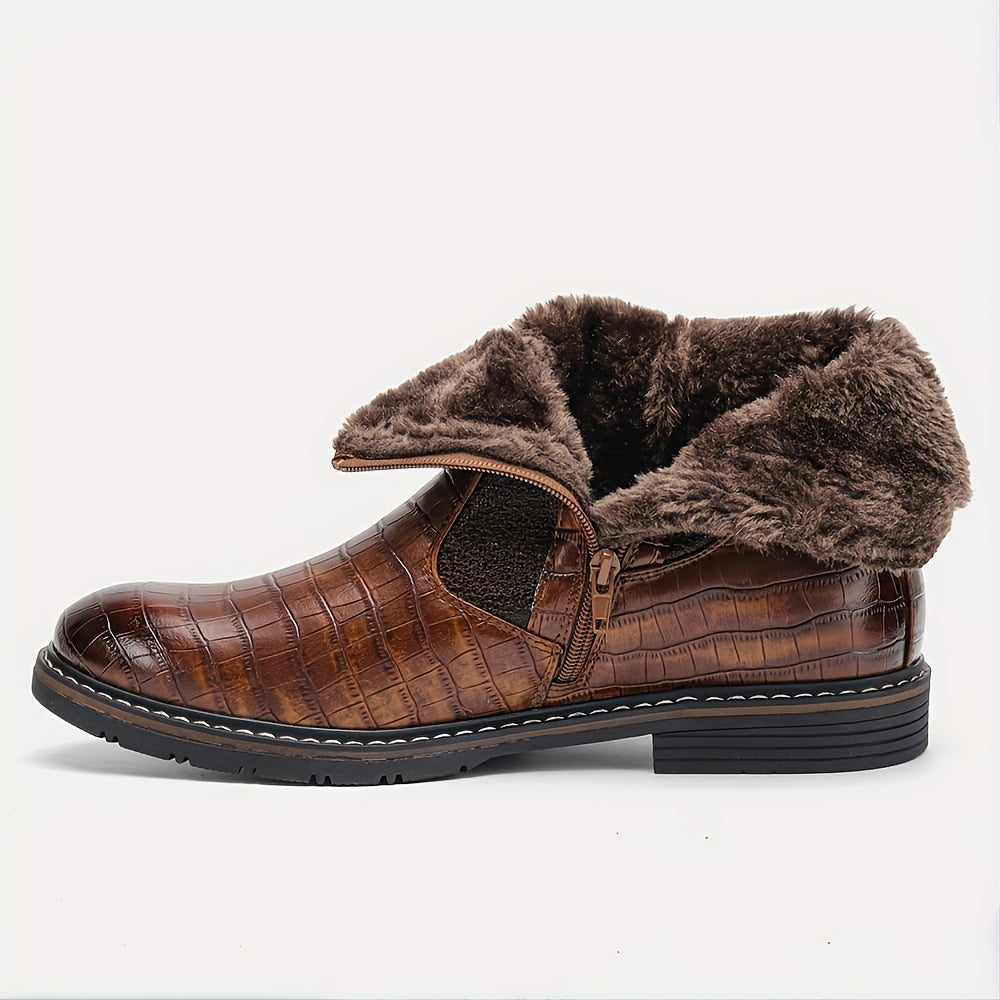 Herren Stiefeletten Braun Kroko-Optik Warm Gefüttert