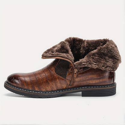 Herren Stiefeletten Braun Kroko-Optik Warm Gefüttert