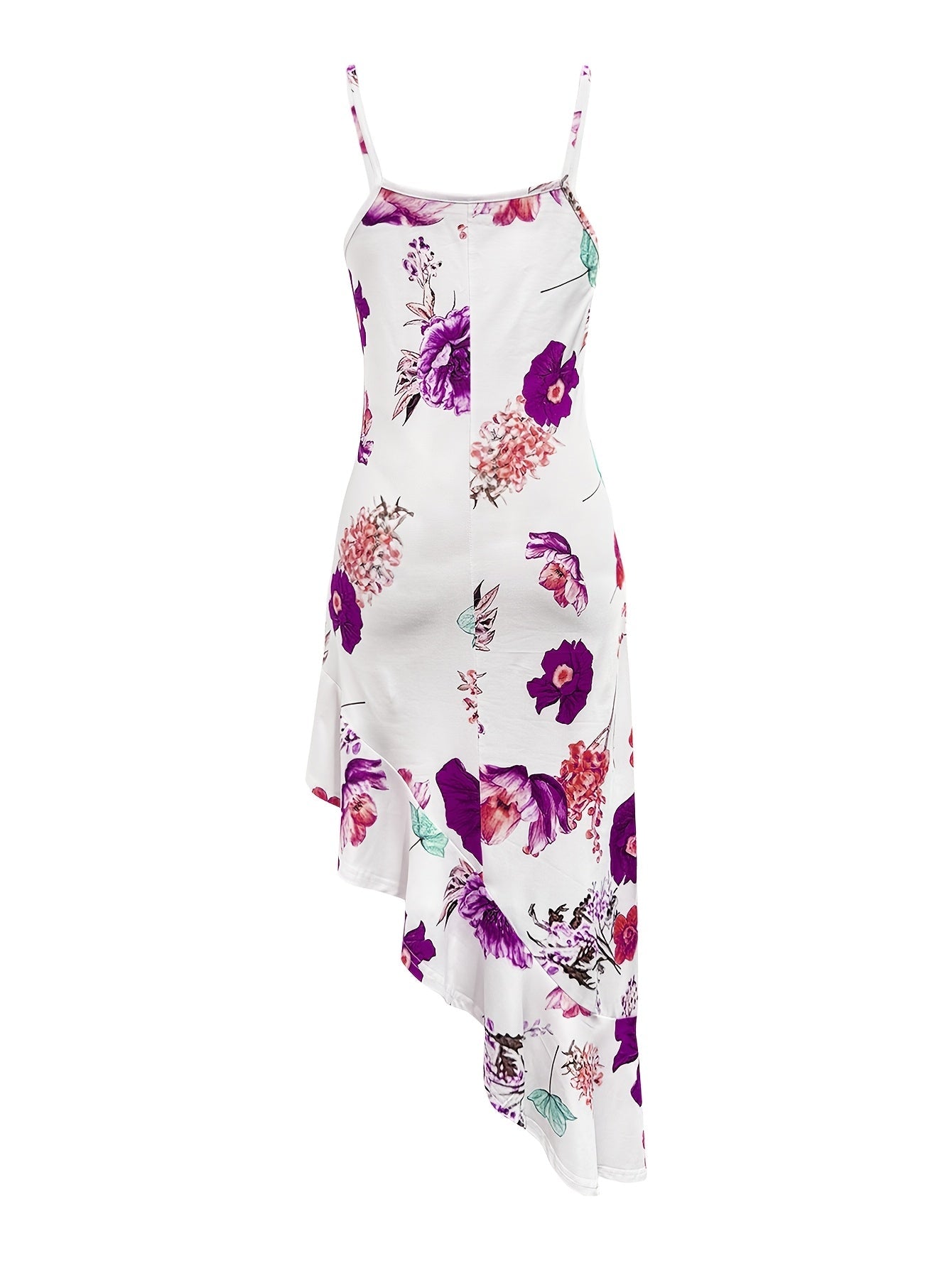 Damen Asymmetrisches Midi-Kleid mit Blumenmuster und Rüschen – Elegantes Partykleid