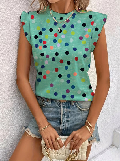 Damen Polka Dot Top mit Schulter-Details – Stilvolles Freizeitshirt