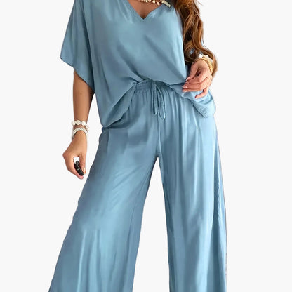 Damen Eleganter Jumpsuit mit weitem Bein und V-Ausschnitt – Perfekt für Freizeit und Partys