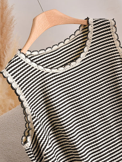 Damen Elegantes Strick-Tanktop mit Fransen und Streifen – Ideal für Frühling & Sommer