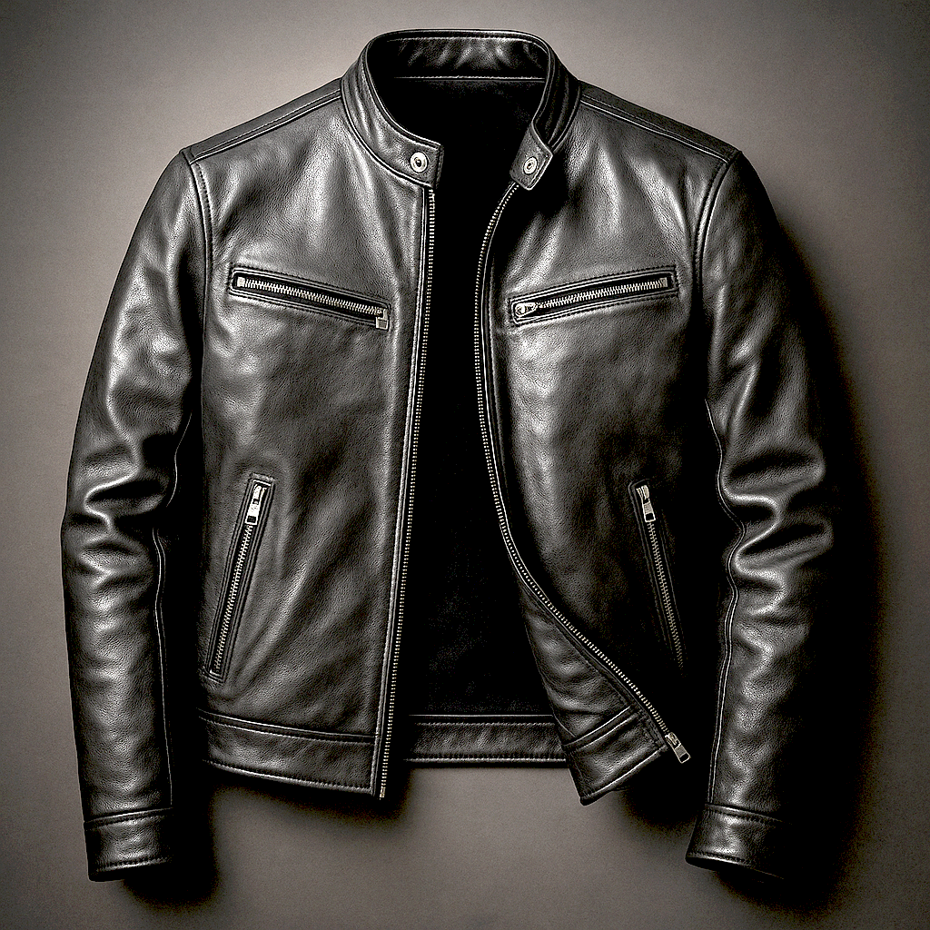 Herren Bikerjacke Grün mit Stehkragen und Reißverschlüssen
