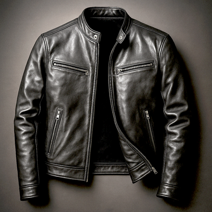 Herren Bikerjacke Grün mit Stehkragen und Reißverschlüssen