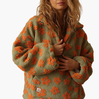 Damen Fleece Pullover im Boho-Stil mit Blumenmuster – Kuschelige Freizeit-Sweatshirt für Herbst und gemütliche Abende