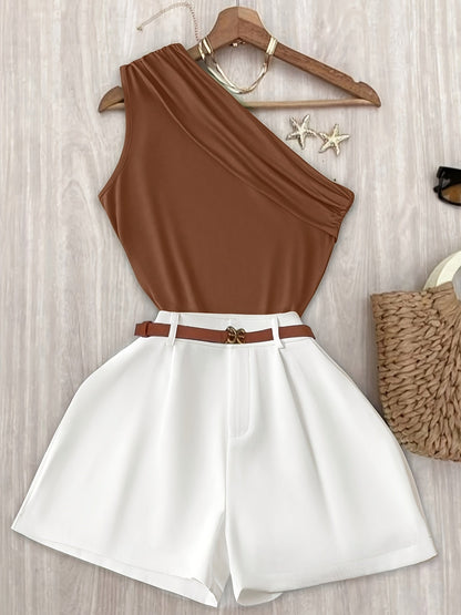 Damen Ein-Schulter Jumpsuit Elegant für Sommer und Freizeit