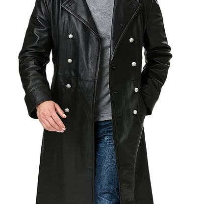 Herren Doppelreiher Mantel Schwarz Lang Elegant
