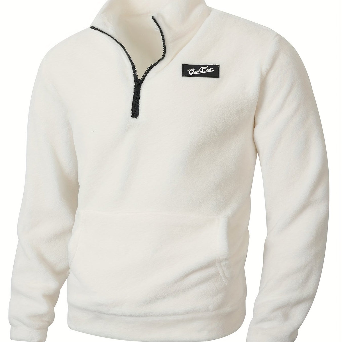 Fleece Pullover Herren mit Reißverschluss Stehkragen und Kängurutasche
