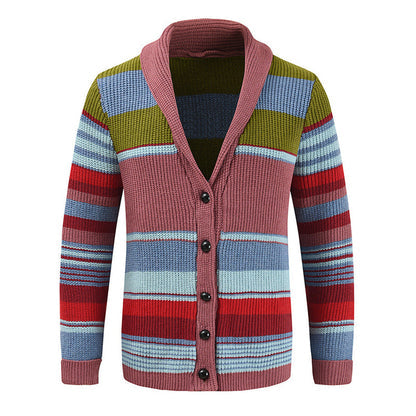 Herren Strickjacke gestreift mit Schalkragen und Knöpfen