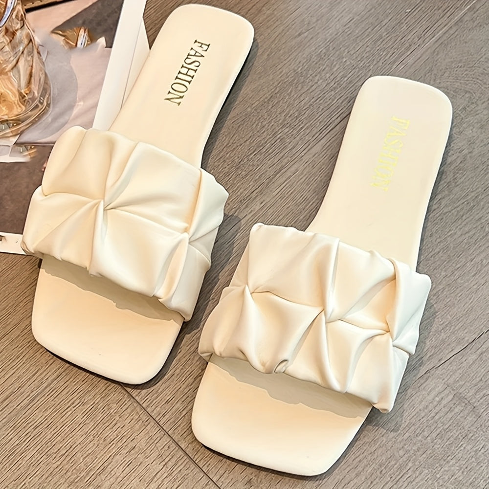 Damen Modische Slip-On Slides mit Raffung – Bequeme und Stilvolle Sandalen für Alltag und Freizeit