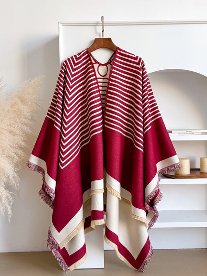 Damen Poncho Cape mit Streifenmuster – Eleganter Überwurf im klassischen Stil für vielseitige Outfits