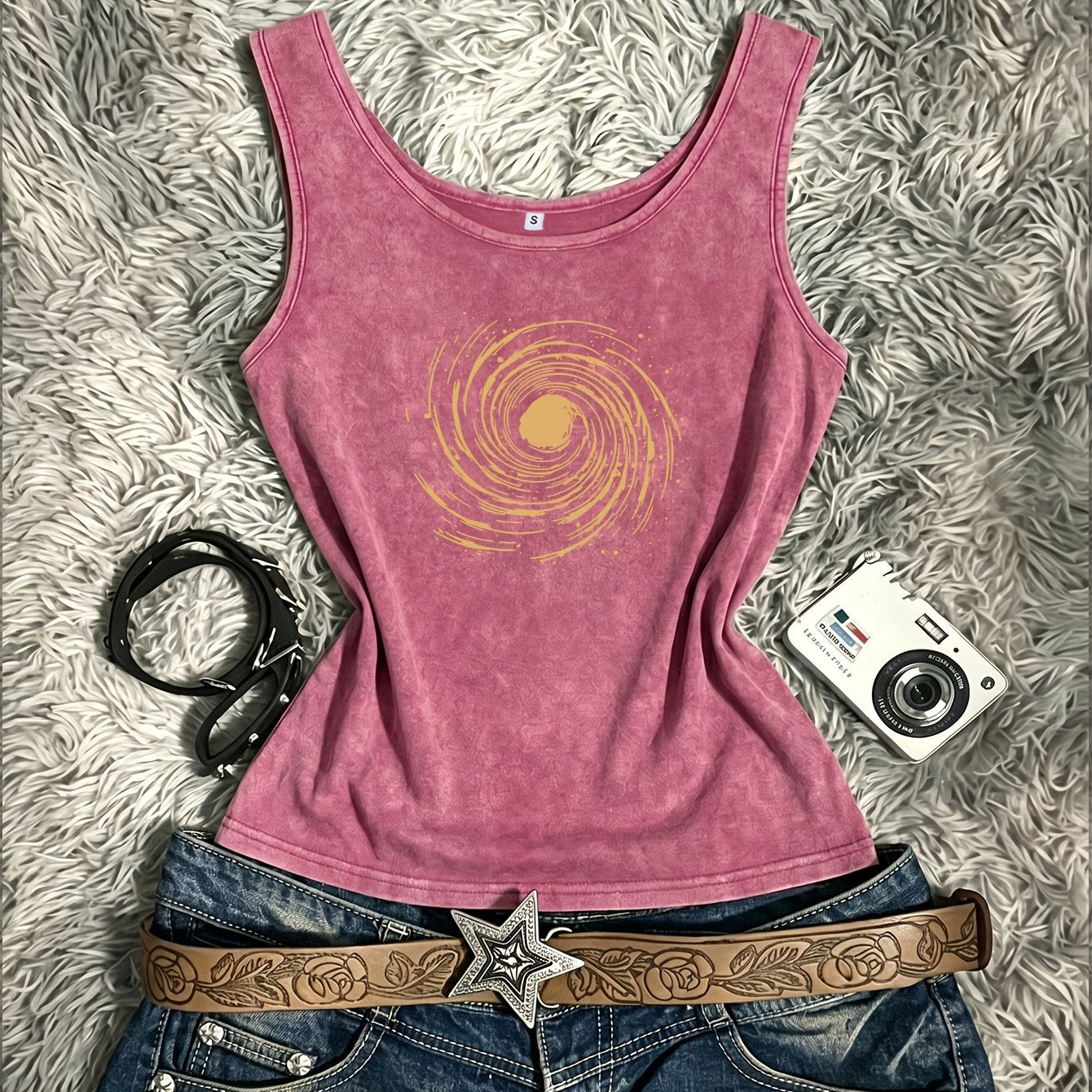 Damen Festival Tanktop im Retro-Stil mit Spiral-Print – Vintage Look für Freizeit & Streetstyle