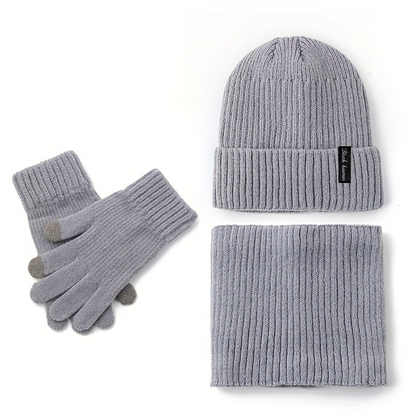 Winterset Gerippt: Strickmütze, Loop Schal & Touchscreen Handschuhe für Damen Herren