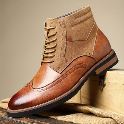 Herren Brogue Stiefel mit Schnürung, Ankle-High, Zweifarbiger Look