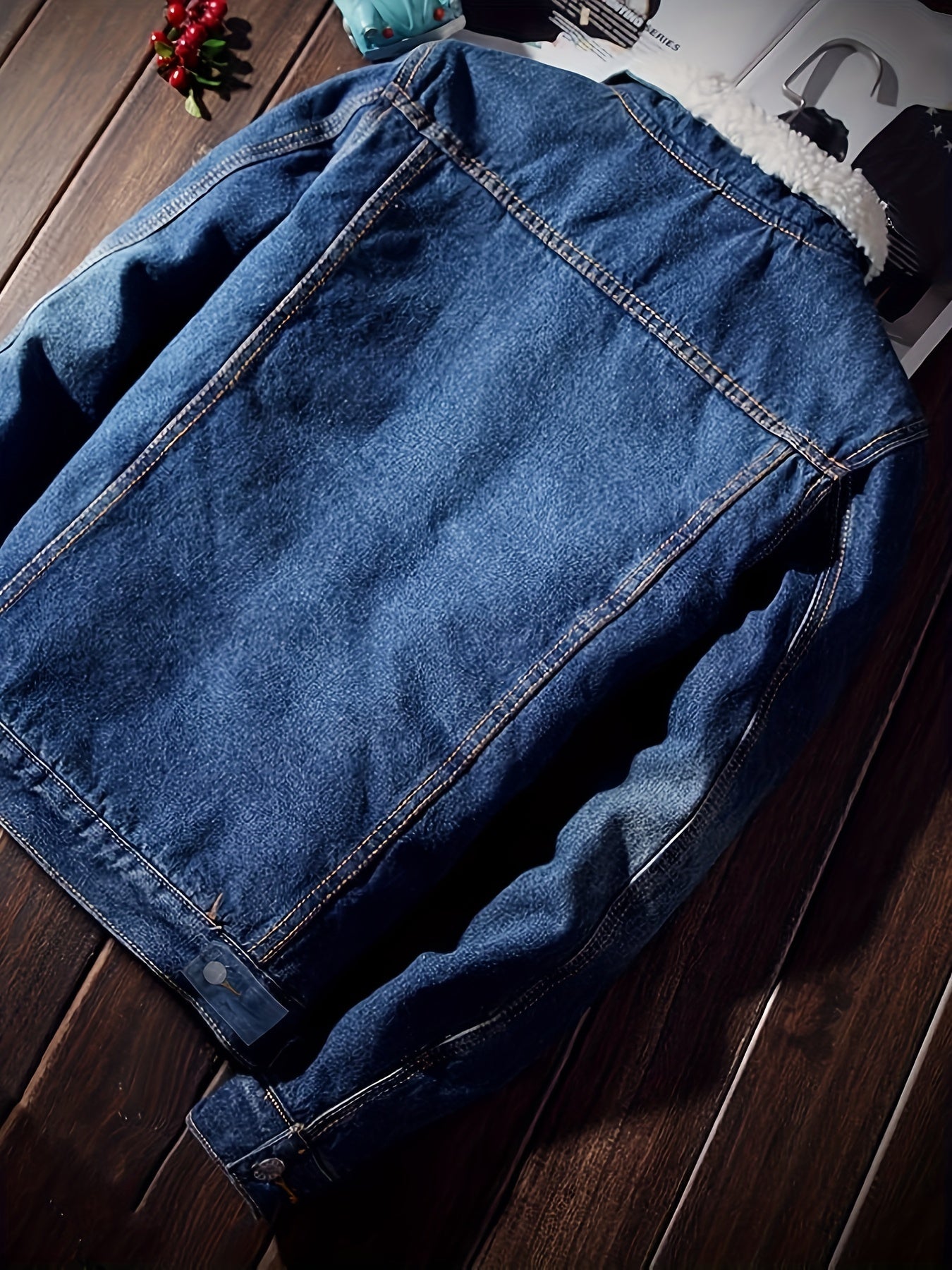 Jeansjacke Herren gefüttert Hellblau Teddyfell Kragen