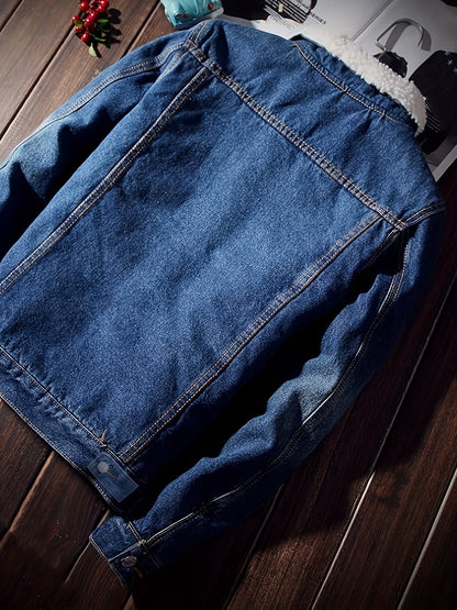Jeansjacke Herren gefüttert Hellblau Teddyfell Kragen