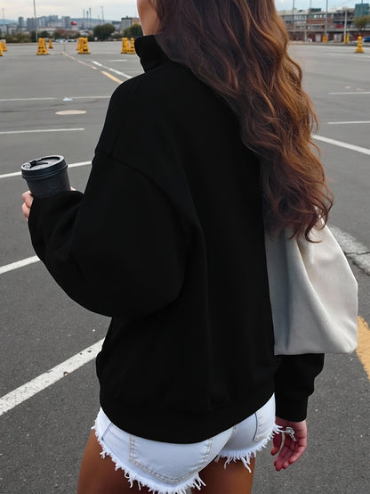 Damen Sweatshirt mit Reißverschluss Brooklyn Print, Langarm und Kragen