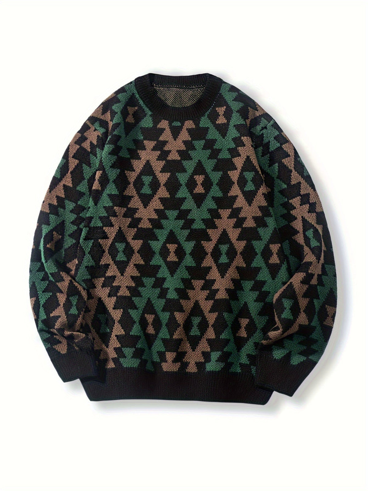 Unisex Pullover Rundhals mit Rautenmuster Geometrisches Jacquard Strickoberteil