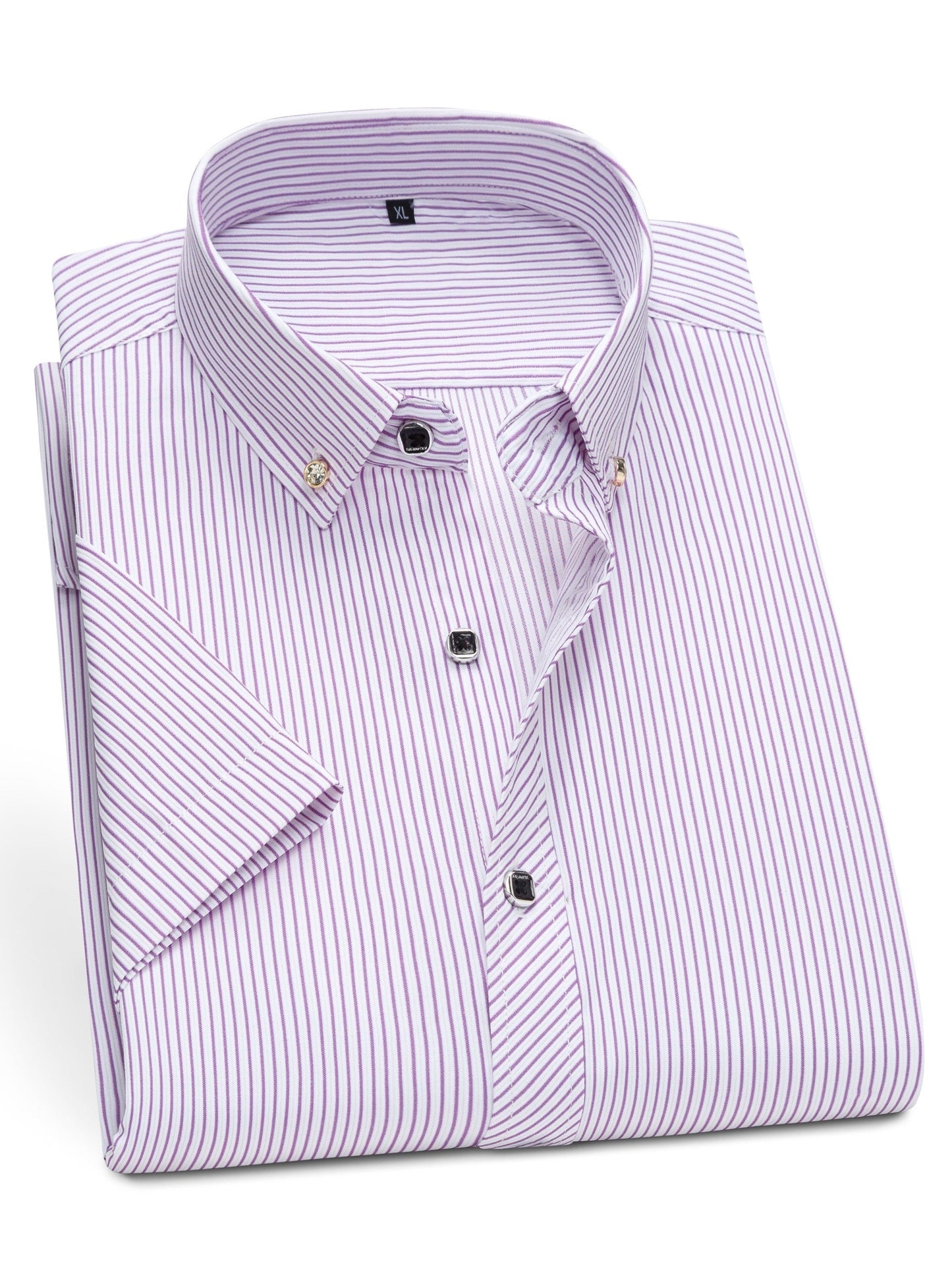 Herren Kurzarm Business-Hemd mit feinem Streifenmuster und modernem Kragen – Eleganter Look für Büro und Freizeit