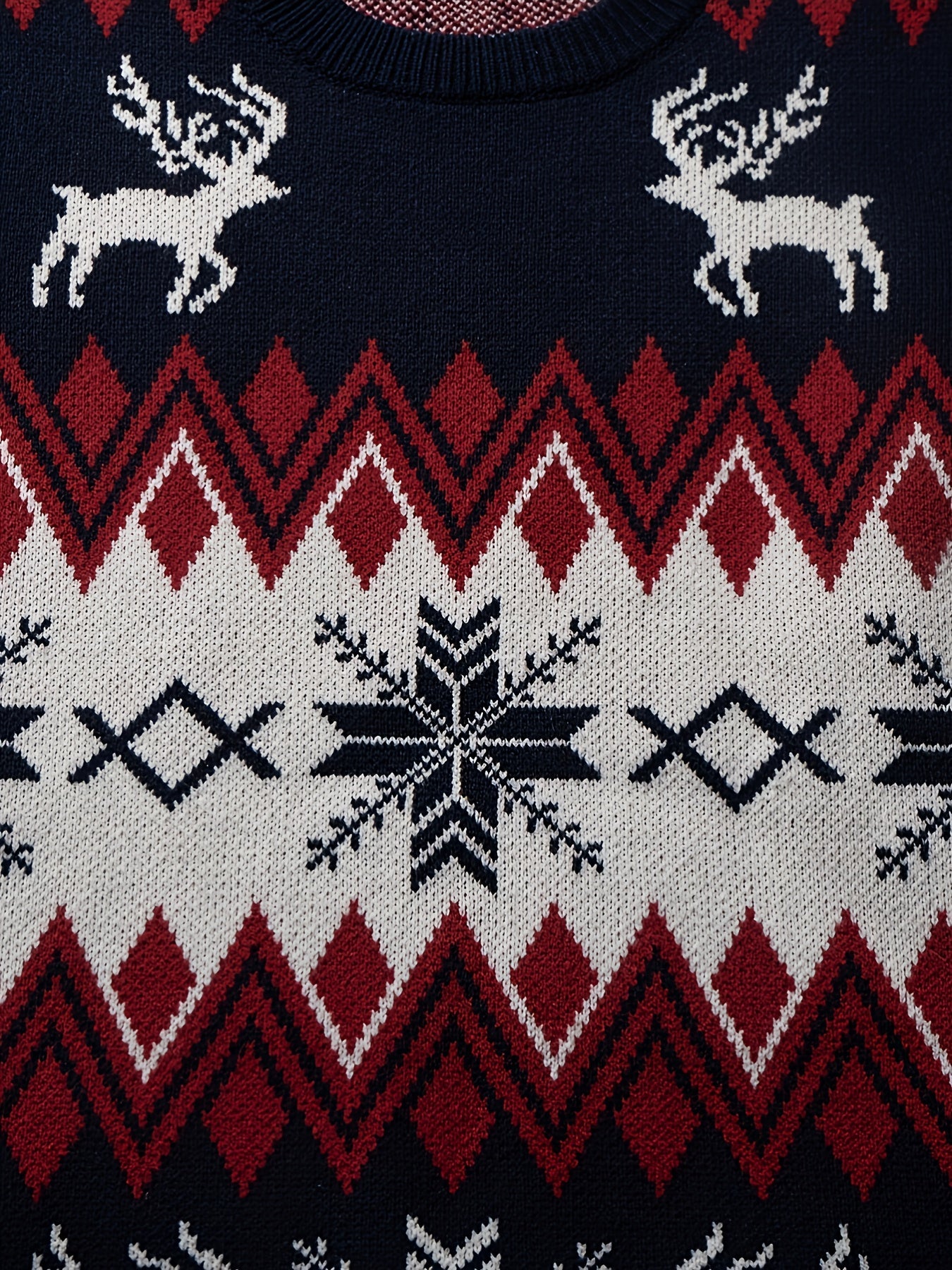 Herren Weihnachtspullover mit Rentier- und Schneeflocken-Muster, Casual Winter Strickpullover
