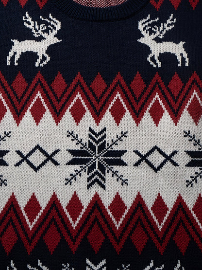 Herren Weihnachtspullover mit Rentier- und Schneeflocken-Muster, Casual Winter Strickpullover